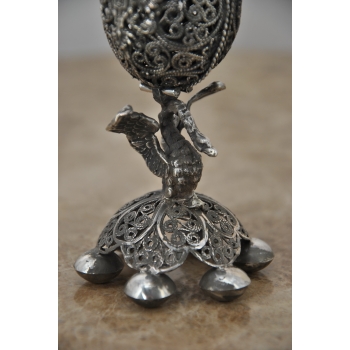 Srebrne Ażurowe Jajo - Otwierane - Carska Rosja pr. 84 - Secesja Orzeł